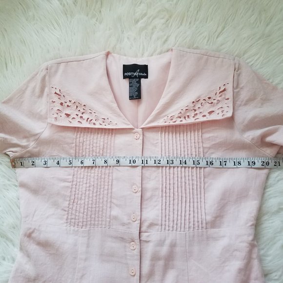 Vtg Positive Attitude Womens 12P Button Up Dress Sailor Collar Linen Blend Pink - Picture 6 of 9